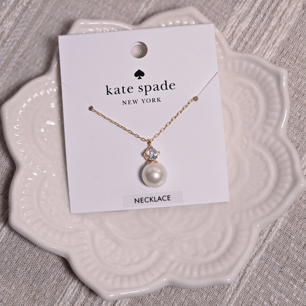 Kate Spade Pearls of Wisdom Goldtone Pearl and Crystal Drop Necklace NWT
